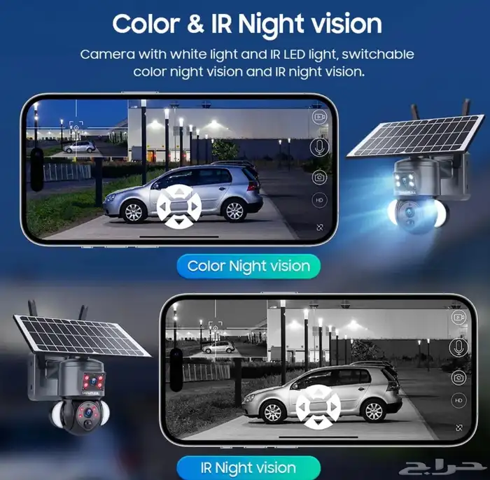 كاميرا بالطاقة الشمسية و بشريحة بعدستين متحركة وثابتة 8MP 3