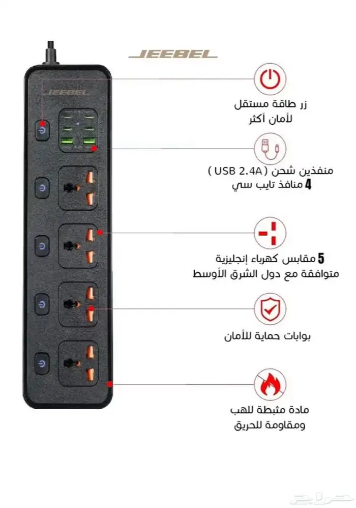 توصيله كهربائية ذكية 4 مداخل و منفذين USB و 4 منافذ تايب سي 1