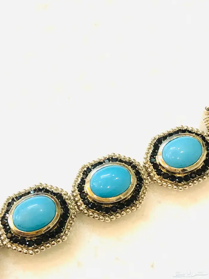 (تم البيع )سوار اسوارة فضة ثقيلة بخرز فيروزي وكريستال 6