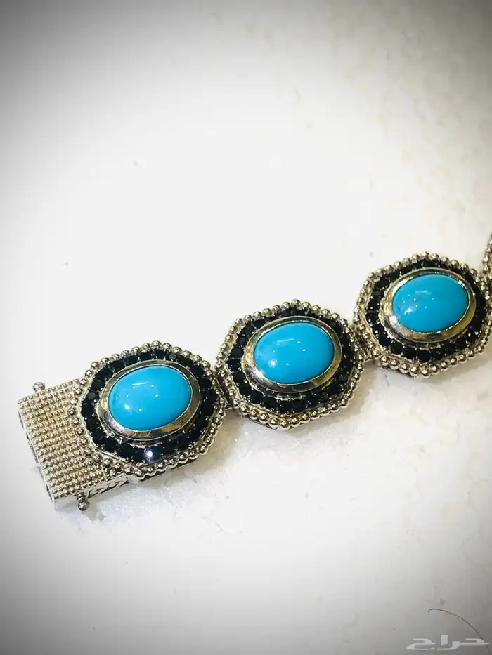 (تم البيع )سوار اسوارة فضة ثقيلة بخرز فيروزي وكريستال 4