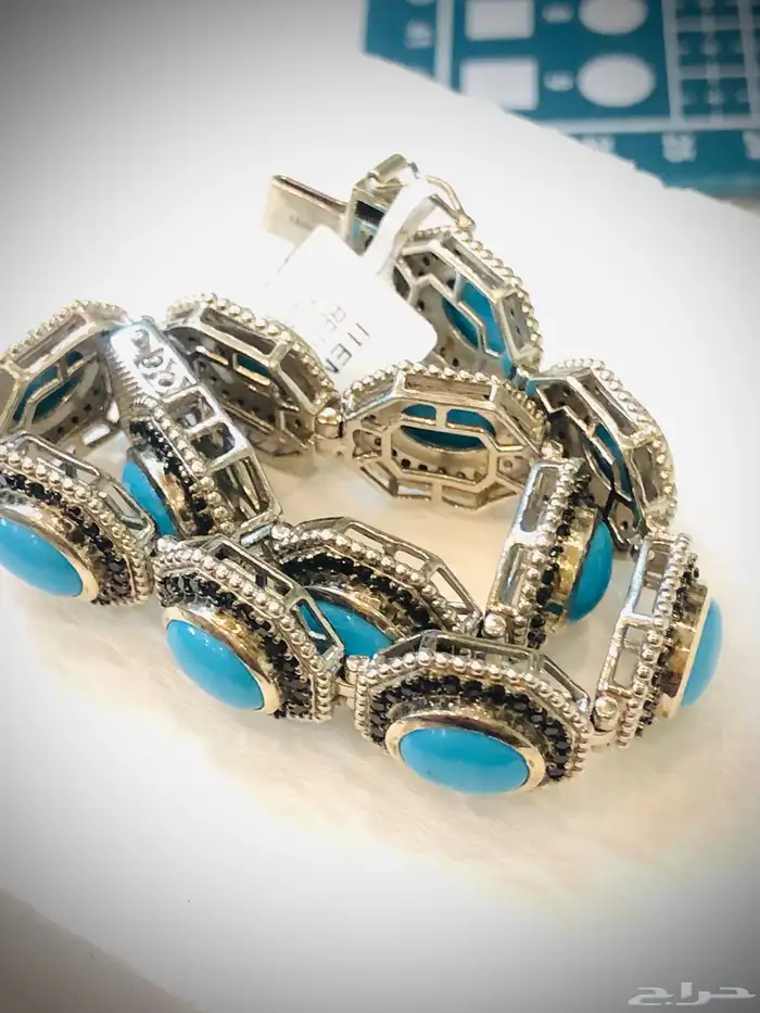 (تم البيع )سوار اسوارة فضة ثقيلة بخرز فيروزي وكريستال 9