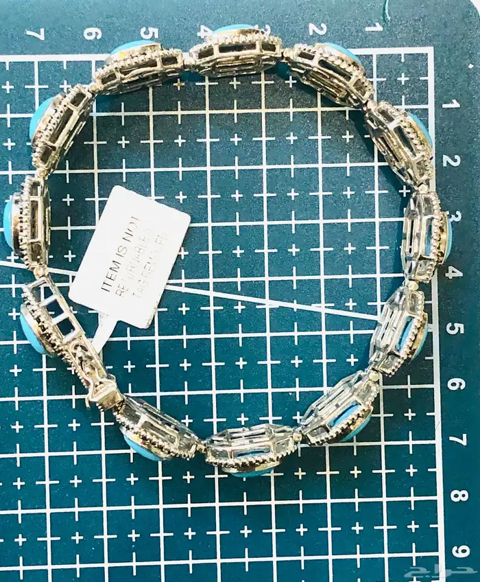 (تم البيع )سوار اسوارة فضة ثقيلة بخرز فيروزي وكريستال 7