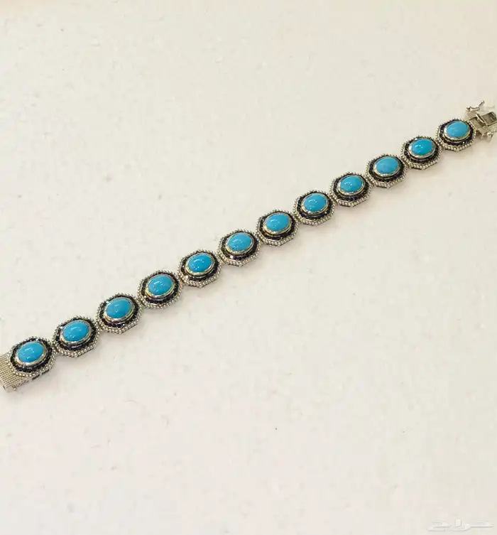 (تم البيع )سوار اسوارة فضة ثقيلة بخرز فيروزي وكريستال 5