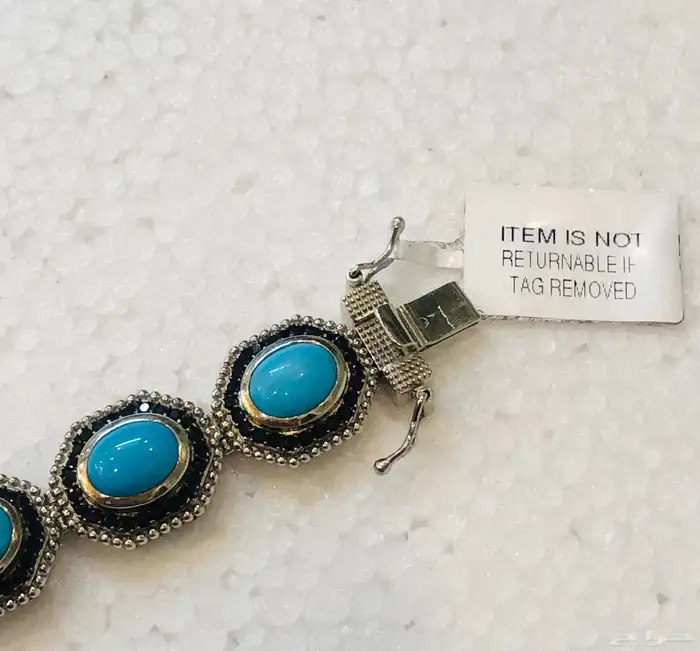 (تم البيع )سوار اسوارة فضة ثقيلة بخرز فيروزي وكريستال 3