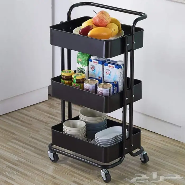 عربة معدنية متحركة بعجلات من 3 طبقات قائم للمنزل والمكتب 1