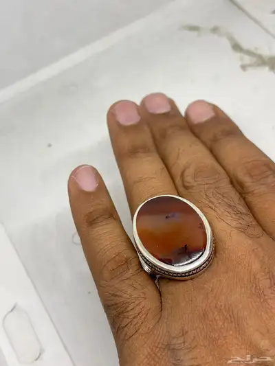 خاتم عقيق يمني احمر شجري 3