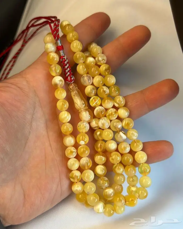سبحة كهرمان طبيعي ملطخ جبس 0