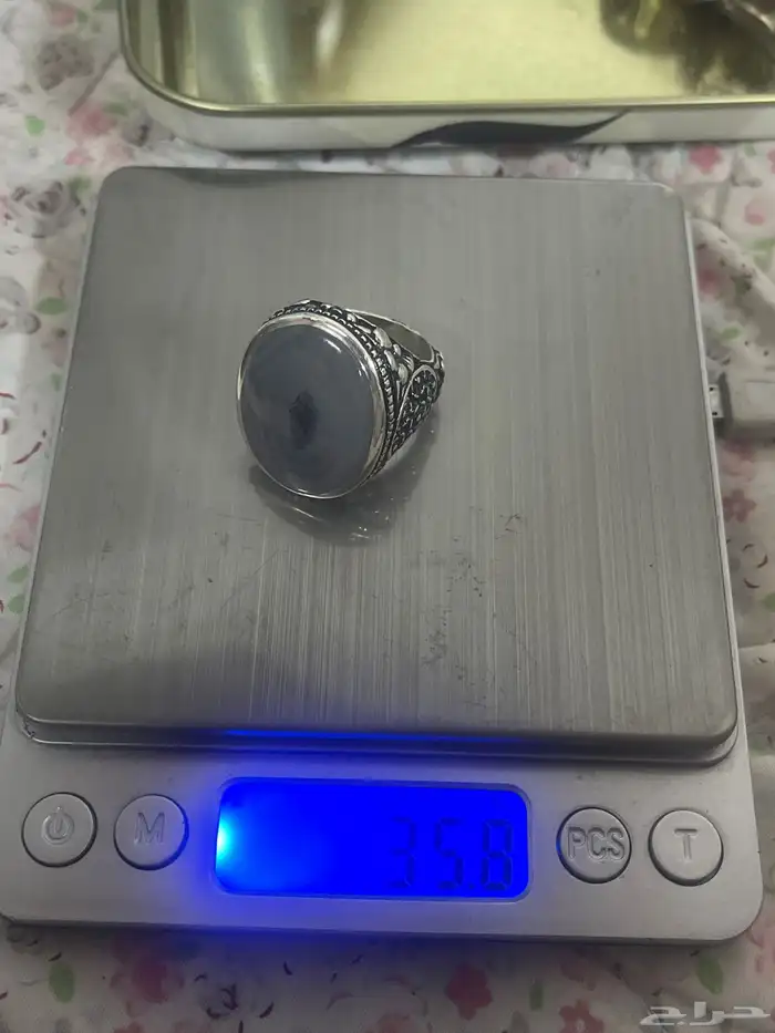 خاتم عقيق يمني جزع رصاصي بعين نقط سوداء نوادر 21