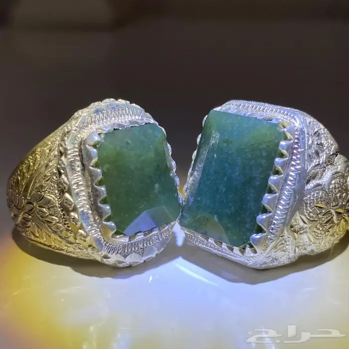 خاتمين يشم اخضر يماني صياغه ملكيه 11