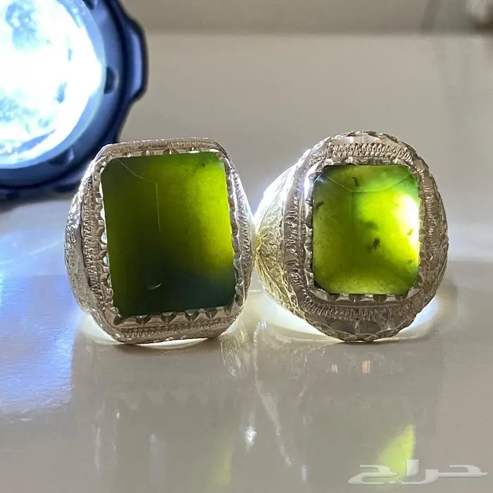 خاتمين يشم اخضر يماني صياغه ملكيه 8