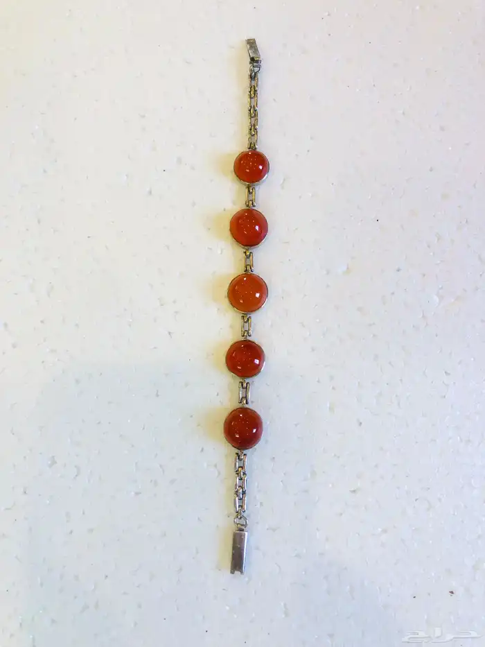 سوار اسوارة فضة انتيك بحجر عقيق أحمر عسلي 10