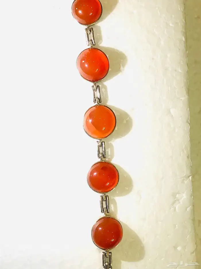 سوار اسوارة فضة انتيك بحجر عقيق أحمر عسلي 7