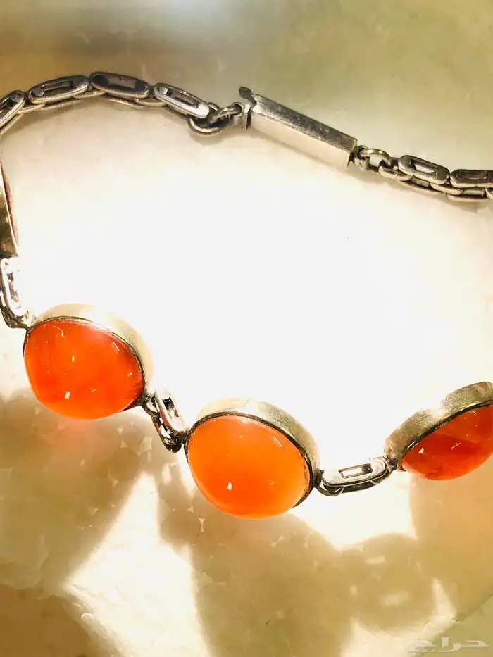 سوار اسوارة فضة انتيك بحجر عقيق أحمر عسلي 4