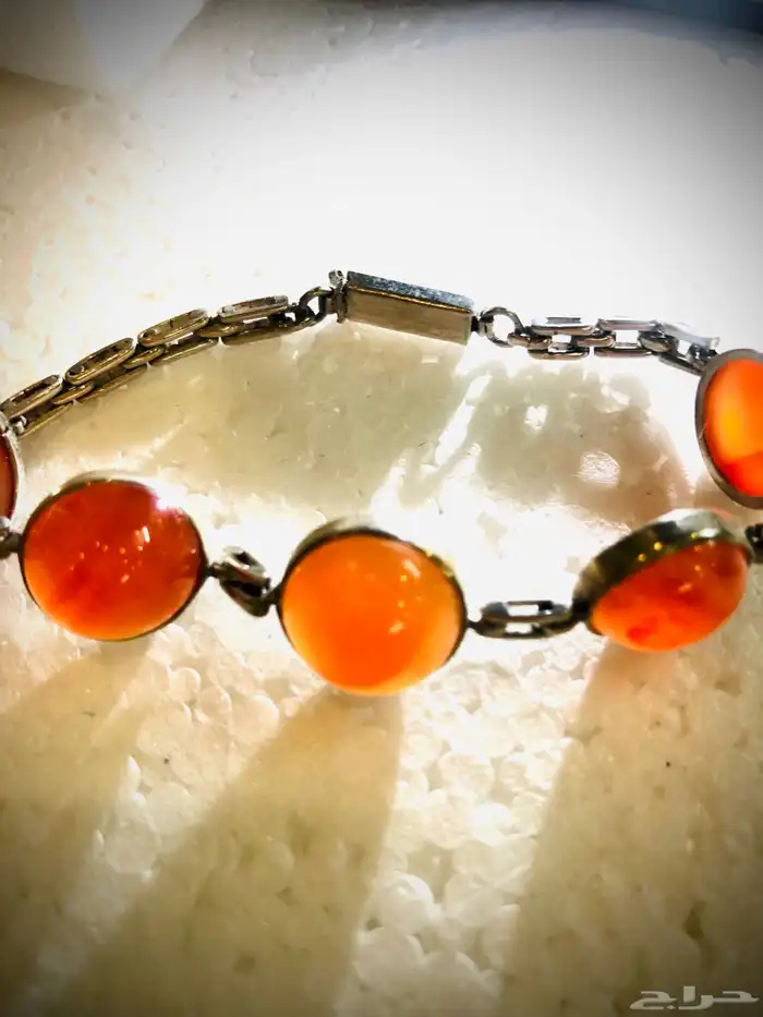 سوار اسوارة فضة انتيك بحجر عقيق أحمر عسلي 0