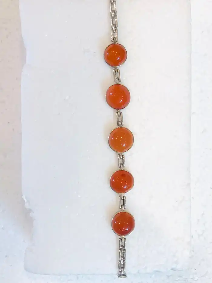 سوار اسوارة فضة انتيك بحجر عقيق أحمر عسلي 6