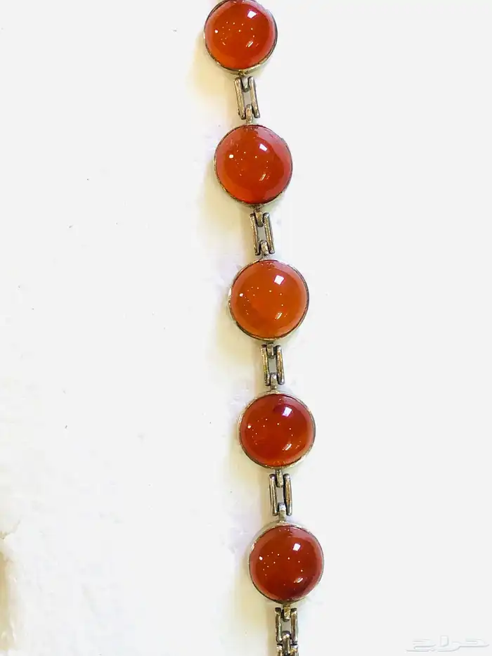 سوار اسوارة فضة انتيك بحجر عقيق أحمر عسلي 8