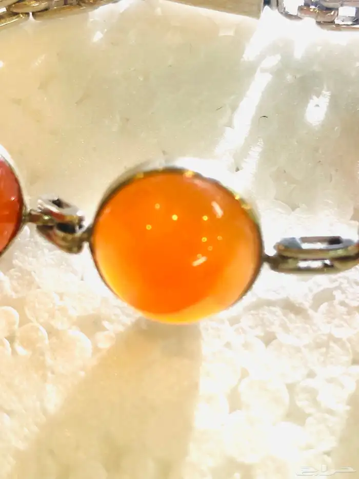 سوار اسوارة فضة انتيك بحجر عقيق أحمر عسلي 1