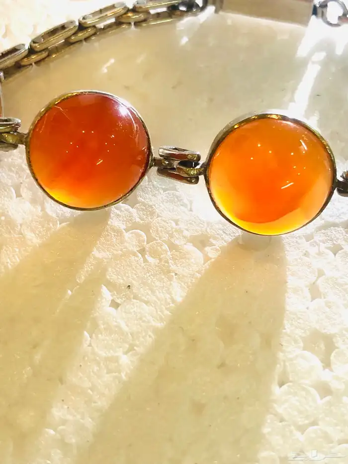 سوار اسوارة فضة انتيك بحجر عقيق أحمر عسلي 2