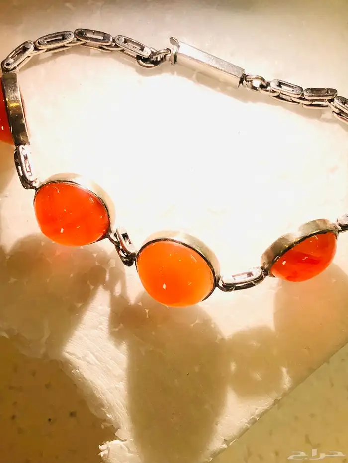 سوار اسوارة فضة انتيك بحجر عقيق أحمر عسلي 5