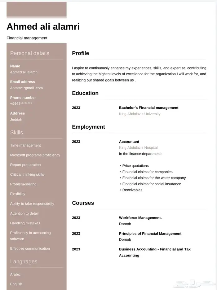 سيرة ذاتية احترافيةبنظامATS عربي وانجليزي 4