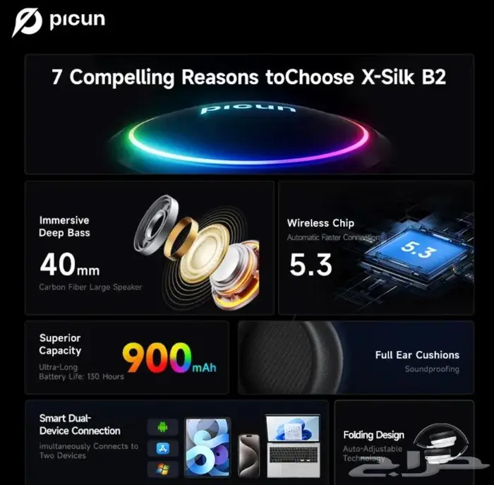 سماعة بلوتوث RGB من شركة Picun 3