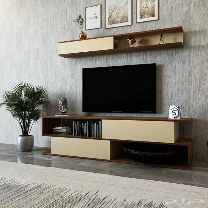طاوله تلفاز خشب بني بيج-Tv26 1