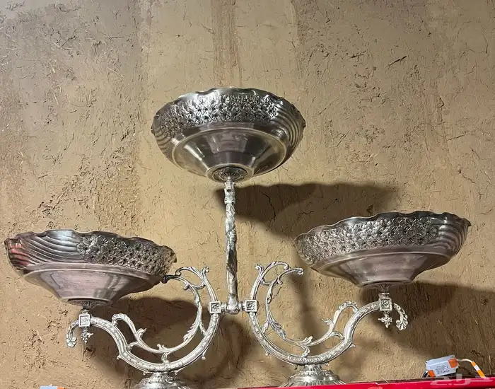 انتيكة تراث شمعدان نحاس مطلي بالفضة 0