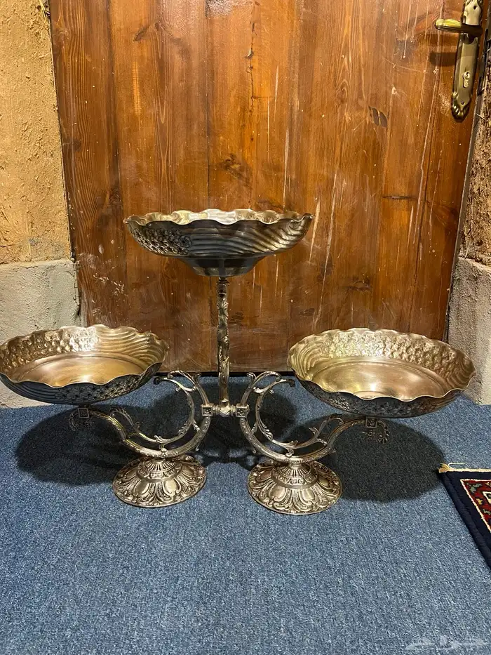 انتيكة تراث شمعدان نحاس مطلي بالفضة 1