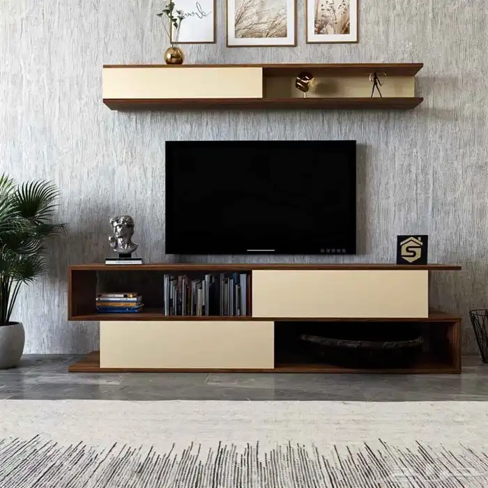 طاولة تلفاز خشب بني وبيج - Tv-26 1