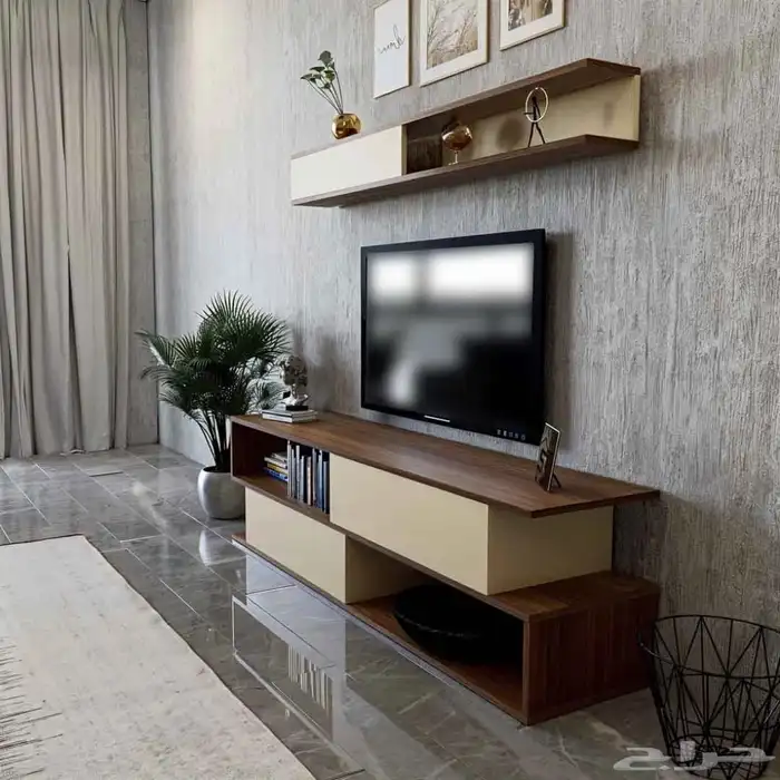 طاولة تلفاز خشب بني وبيج - Tv-26 2