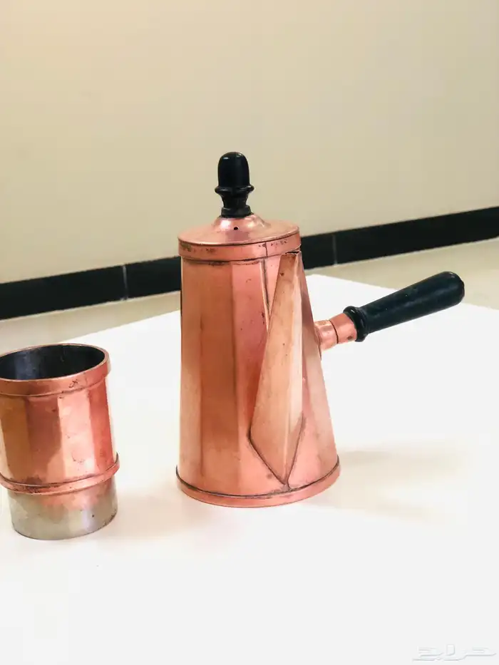 (تم البيع) صانعة قهوة و حليب من النحاس الأحمر الخالص أنتيك 9