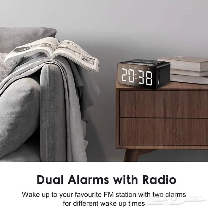 ساعة رقمية مع مكبر صوت وراديو وشاحن جوال لاسلكي 3