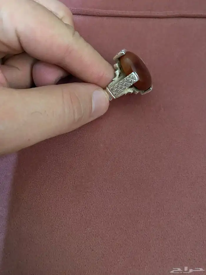 خاتم فضة عقيق كبدي عيار 925 عليه دبغة الشريف 4
