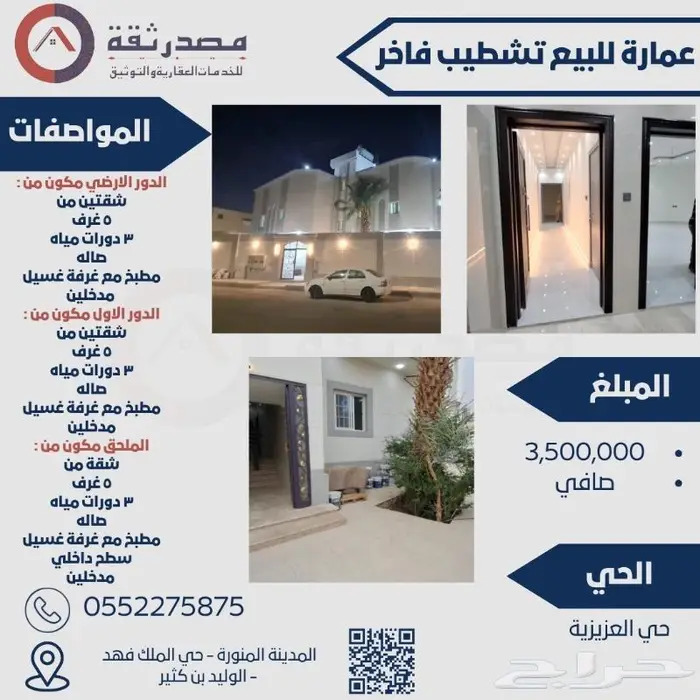 عمارة في حي العزيزية للبيع تشطيب فاخر 0