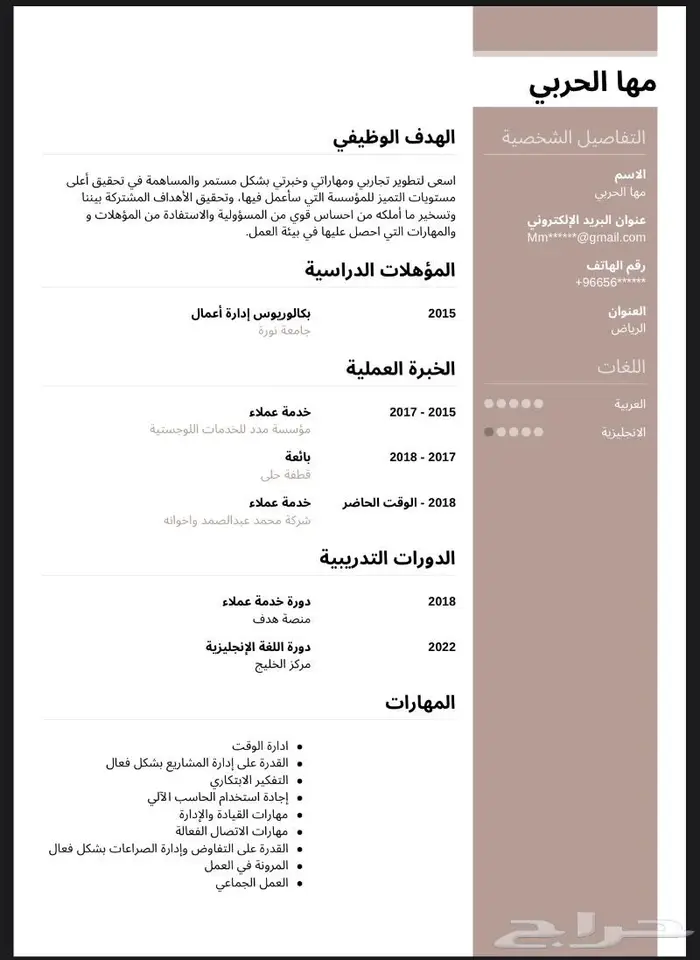 سيرة ذاتية احترافيةATS بتقييم عالي 5