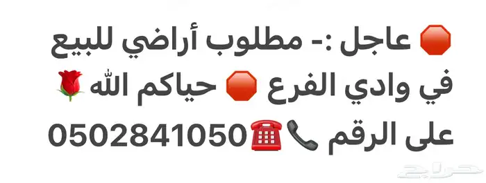 نبيع ونشتري في مخططات وادي الفرع ملح1و2 حياكم الله 0