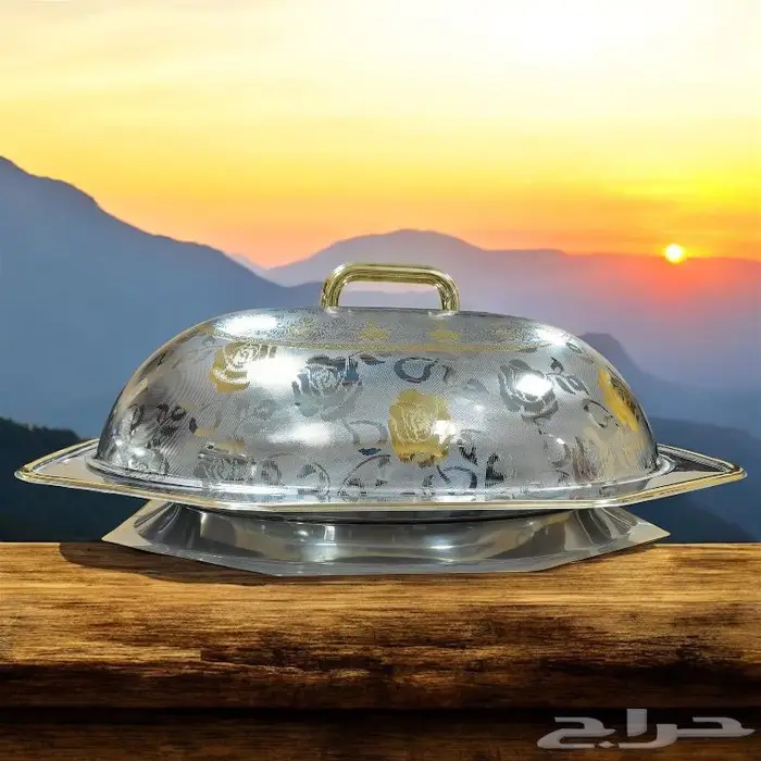 كوزى بيضاوى منقوش بالغطاء مقاس كبير ذهبى وفضى 0