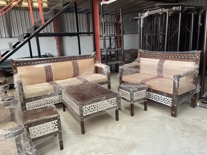 طقم كراسي خشب سويد طقم 7اشخاص كراسي خارجية جلسات شعبية 5