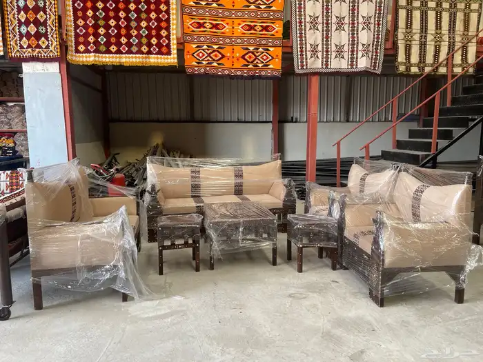 طقم كراسي خشب سويد طقم 7اشخاص كراسي خارجية جلسات شعبية 0