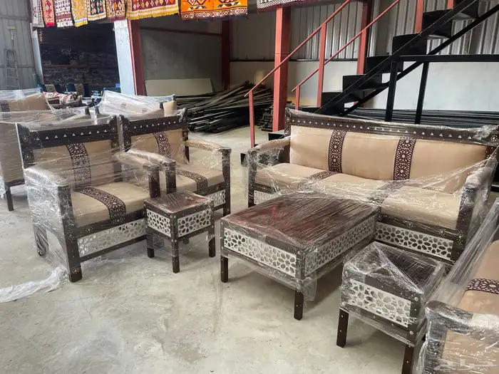 طقم كراسي خشب سويد طقم 7اشخاص كراسي خارجية جلسات شعبية 4