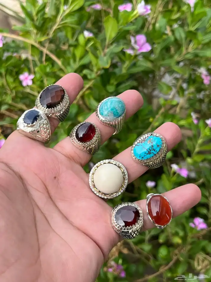 خواتم فضه بحجار كريمه اصليه منوعه 0