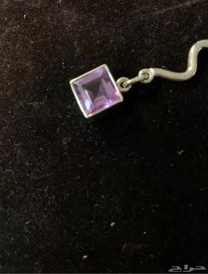 تعليقة طويلة من الفضة مختومة بحجر العنبر الكهرمان والاماثيست 5