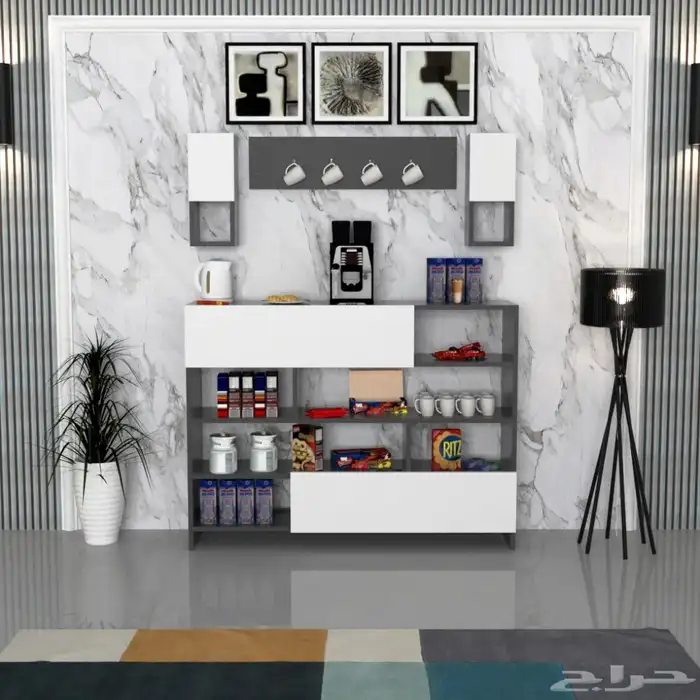 كوفي كورنر خشب ابيض ورمادي موردن - RC04 2