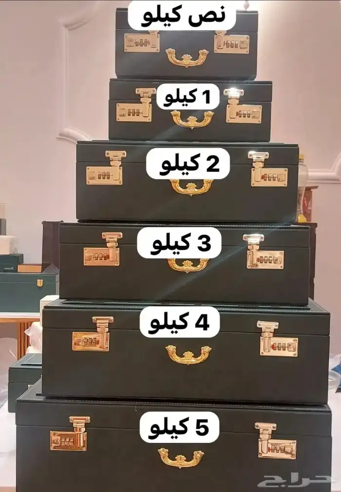 شنطة جلد زيتي بقفل أرقام  شعار سيفين ونخلة حجم كيلو 6