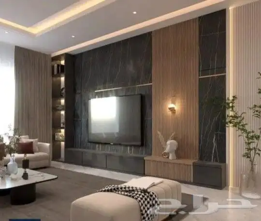 فني ديكورات ارفف شاشات خشبيه وجبسيه بديل خشب بديل رخام 2