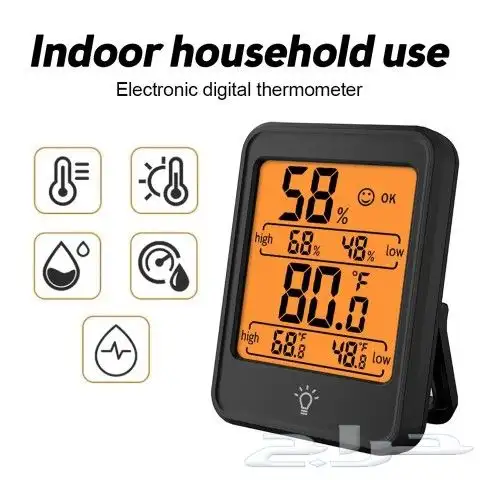 جهاز لعرض درجه الحرارة والرطوبه مزود بأناره 0