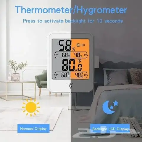 جهاز لعرض درجه الحرارة والرطوبه مزود بأناره 2