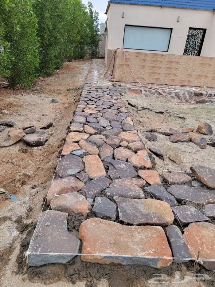 تلبيسات ممرات مجالس بالحجر الطبيعي وشغل نظيف غايه في الإبداع 1