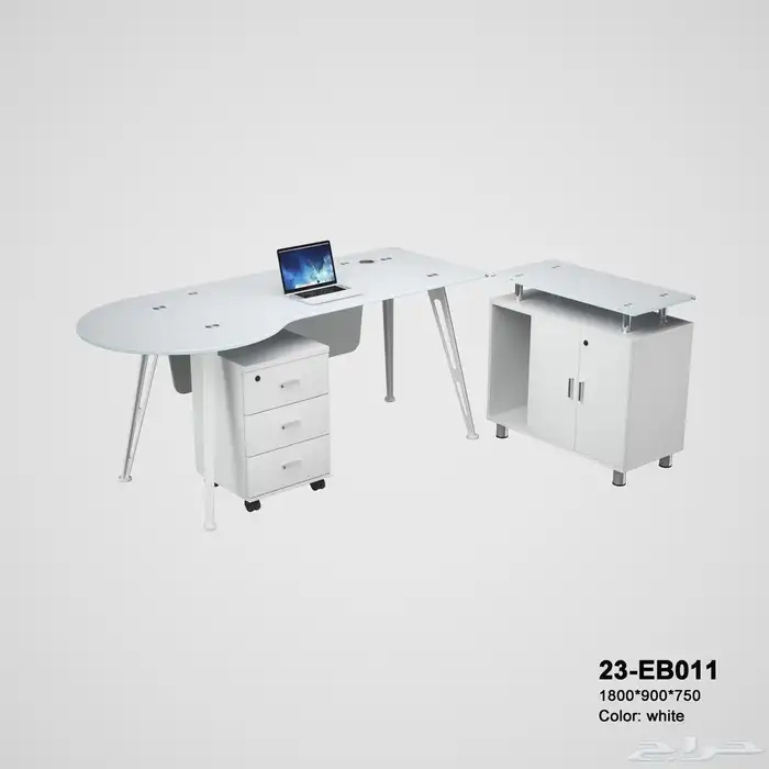 مكاتب زجاج مكتب ابيض مودرن محطات عمل ابيض مكتب لون اسود 2