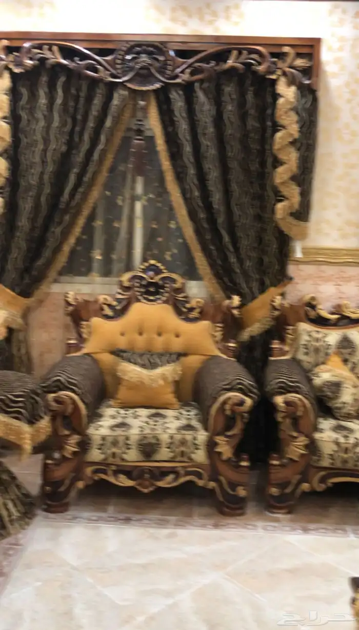 كنب مجلس رجال فخم مقاس 7   5 مع 3 ستائر طقم للكنب 2